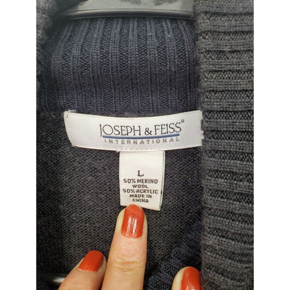 Joseph & Feiss Sweater Mens Large Dark Gray Wool Long Raglan Sleeve Turtleneck - Picture 7 of 8